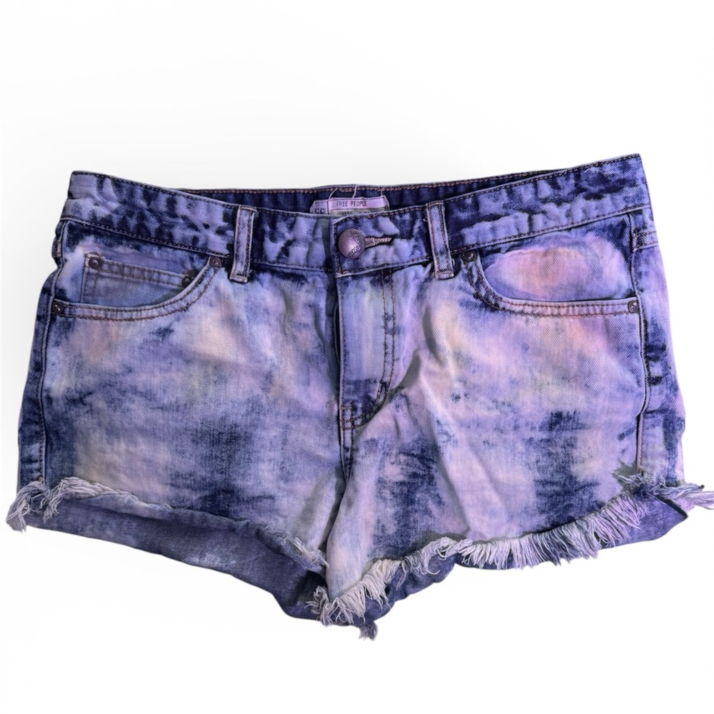 Tie-Dye Denim Cutoff Shorts - Purple